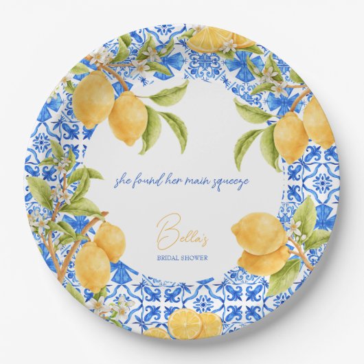 メインスクイーズ メディテレイニアンタイル レモンズ ブライダル ペーパープレート (正面)