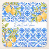 メインスクイーズ メディテレーニアンタイル レモン ウェディング スクエアペーパーコースター (正面)