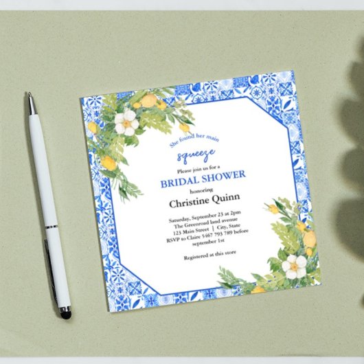 メインスクイーズ レモンとモロッカンタイルのブライダルシャワー 招待状