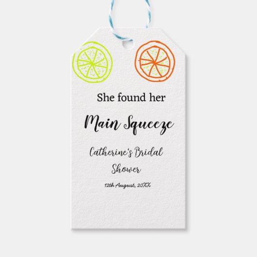 メインスクイーズ レモン シトラス ウェディングシャワー 名前を追加 ギフトタグ (正面)