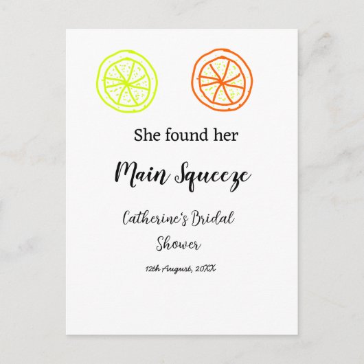 メインスクイーズ レモン シトラス ウェディングシャワー 名前を追加 ポストカード (正面)