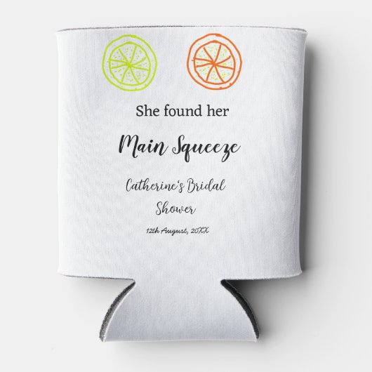 メインスクイーズ レモン シトラス ウェディングシャワー 名前を追加 缶クーラー (正面)