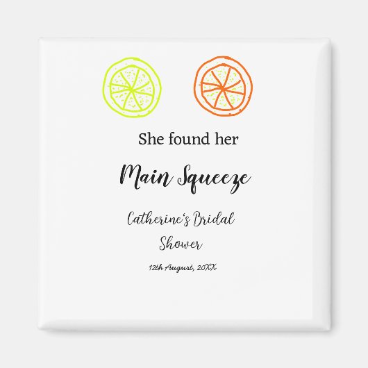 メインスクイーズ レモン シトラス ブライダルシャワー 名前を追加 マグネット (正面)