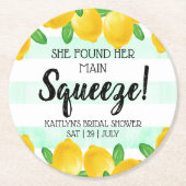 メインスクイーズ レモン ブライダルシャワーが見つかった ラウンドペーパーコースター (正面)