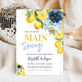 メインスクイーズ レモン ブルー フローラル ブライダルシャワーの招待状 招待状