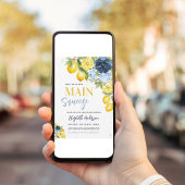 メインスクイーズ レモン ブルー フローラル ブライダルシャワーの招待状 招待状