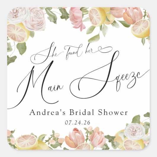 メインスクイーズ｜柑橘系｜ピンクの花 スクエアシール (正面)