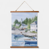 メインハーバーニュージャージーウォーターカラーアート 吊り下げ型タペストリー (正面)