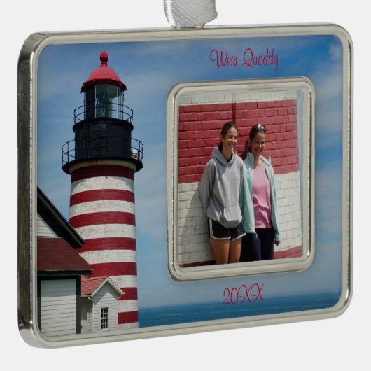 メインバケーションファミリーフォトウェストクォディライトハウス シルバープレートフレームオーナメント (右)