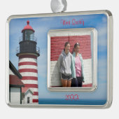 メインバケーションファミリーフォトウェストクォディライトハウス シルバープレートフレームオーナメント (左)