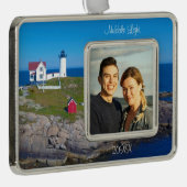 メインバケーションファミリーフォトダイトニュブルライトハウス シルバープレートフレームオーナメント (右)