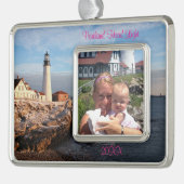 メインバケーションファミリーフォトポートランドヘッドライト シルバープレートフレームオーナメント (左)