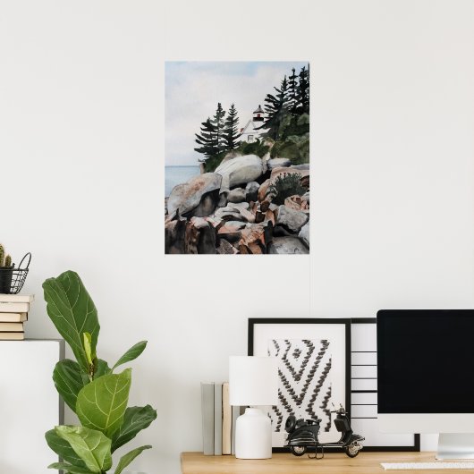 メインライトハウスウォーターカラーアーカイブプリント ポスター (ホームオフィス)