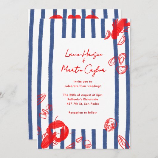 メインロブスターカキスタズクラムズイーストコースト結婚ーズ 招待状 (正面/裏面)