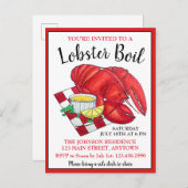 メインロブスターディナーシーフードボイルピクニッククランベーク インビテーションポストカード (正面/裏面)