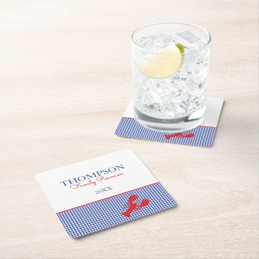 メインロブスターレッド名門私立校風のジンガムブルーホワイトカスタム スクエアペーパーコースター (インサイチュ)