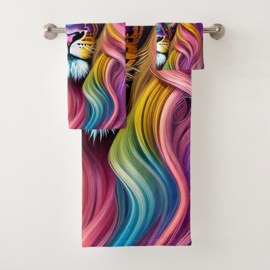 メイン付き美しカラフルいライオン バスタオルセット (インサイチュ)
