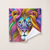 メイン付き美しカラフルいライオン バスタオルセット (ウォッシュタオル)