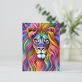 メイン付き美しカラフルいライオン ポストカード (スタンド正面)