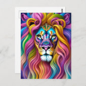メイン付き美しカラフルいライオン ポストカード (正面/裏面)