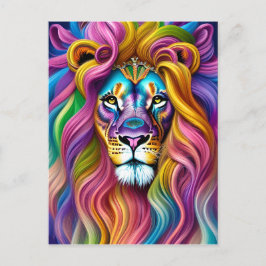 メイン付き美しカラフルいライオン ポストカード