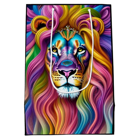 メイン付き美しカラフルいライオン ミディアムペーパーバッグ (裏面)