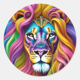 メイン付き美しカラフルいライオン ラウンドシール