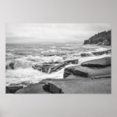 メイン州のアカディアのロッキー海岸線の黒白 ポスター (正面)