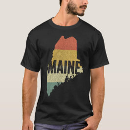 メイン州のヴィンテージ・レトロな夕焼けの州地図 Tシャツ