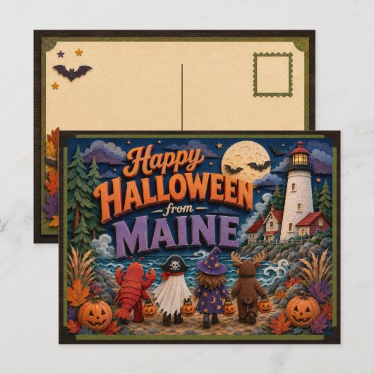 メイン州の子どもたちからのハロウィンの挨拶 ポストカード (正面/裏面)
