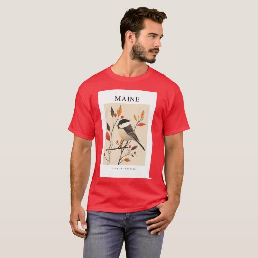 メイン州の州の鳥クロシロハシコメドリ Tシャツ (正面フル)