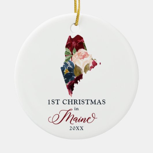 メイン州の最初のクリスマスパーソナライズされた移動州 セラミックオーナメント (正面)