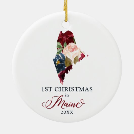 メイン州の最初のクリスマスパーソナライズされた移動州 セラミックオーナメント (裏面)