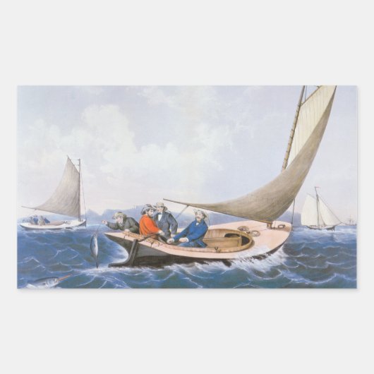 メイン州の沖でブルー・フェッシュをトローリング 長方形シール (正面)