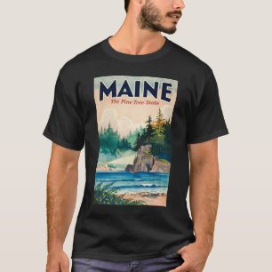 メイン州の灯台の絵画的イラストの旅行アート Tシャツ
