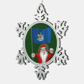 メイン州の看板を持つサンタクロース スノーフレークピューターオーナメント (右)