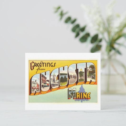メイン州アウグスタからのヴィンテージの挨拶 ポストカード (スタンド正面)