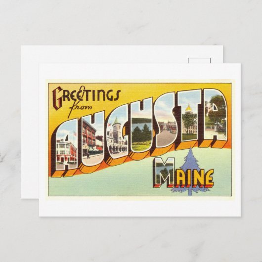 メイン州アウグスタからのヴィンテージの挨拶 ポストカード (正面/裏面)