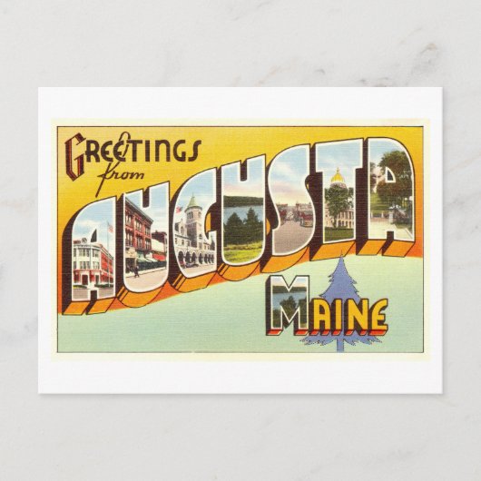 メイン州アウグスタからのヴィンテージの挨拶 ポストカード (正面)