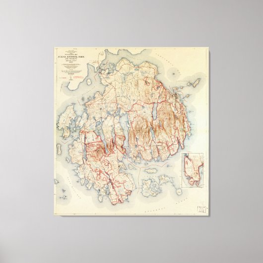 メイン州アカディア国立公園の地図（1942年） キャンバスプリント (正面)