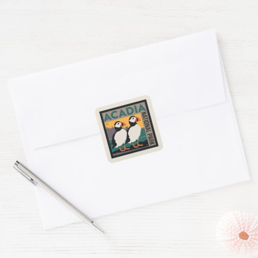 メイン州アカディア国立公園 |パフィン スクエアシール (封筒)