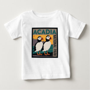 メイン州アカディア国立公園 パフィン ベビーTシャツ