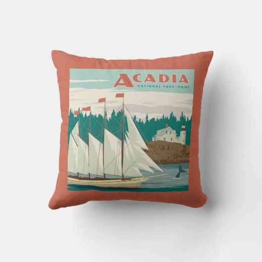 メイン州アカディア国立公園 |帆船とクジラ クッション (裏面)