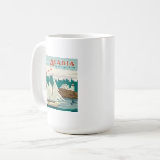 メイン州アカディア国立公園 |帆船とクジラ コーヒーマグカップ (正面左)