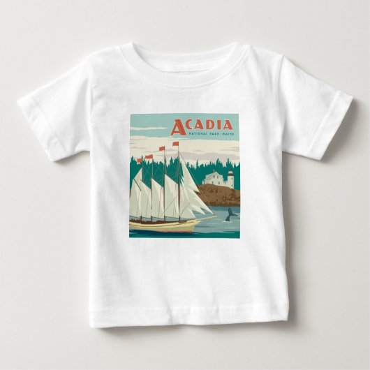 メイン州アカディア国立公園 |帆船とクジラ ベビーTシャツ (正面)