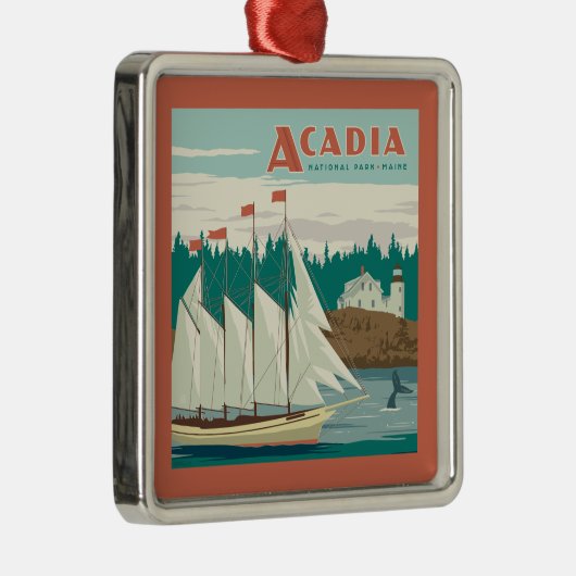 メイン州アカディア国立公園 |帆船とクジラ メタルオーナメント (右)