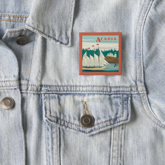 メイン州アカディア国立公園 |帆船とクジラ 缶バッジ (インサイチュ)