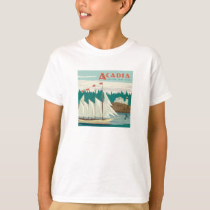 メイン州アカディア国立公園 帆船とクジラ Tシャツ