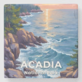 メイン州アカディア国立公園 絵画 トラベルアート ストーンコースター (正面)