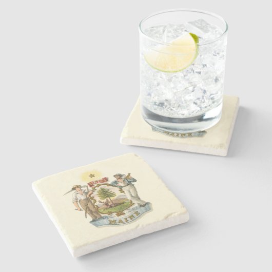 メイン州コート・オブ・アームズ(ヴィンテージ1870s) ストーンコースター (横)